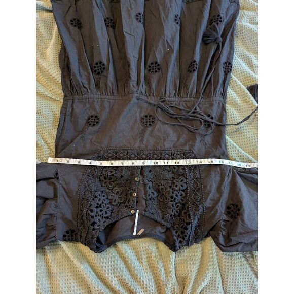 Free People Women's S Black Crocheted Lace Detail Cutout Long Sleeve Midi Dress - Picture 4 of 5